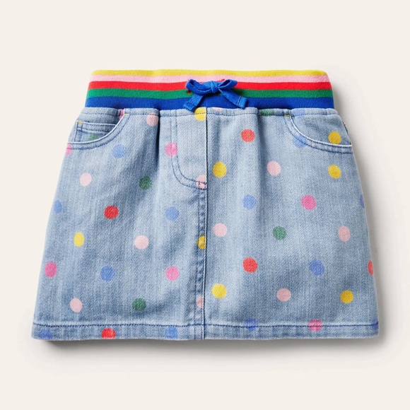 Mini Boden Other - Mini Boden rainbow denim skirt rib polka dots colorful toddler girl drawstring